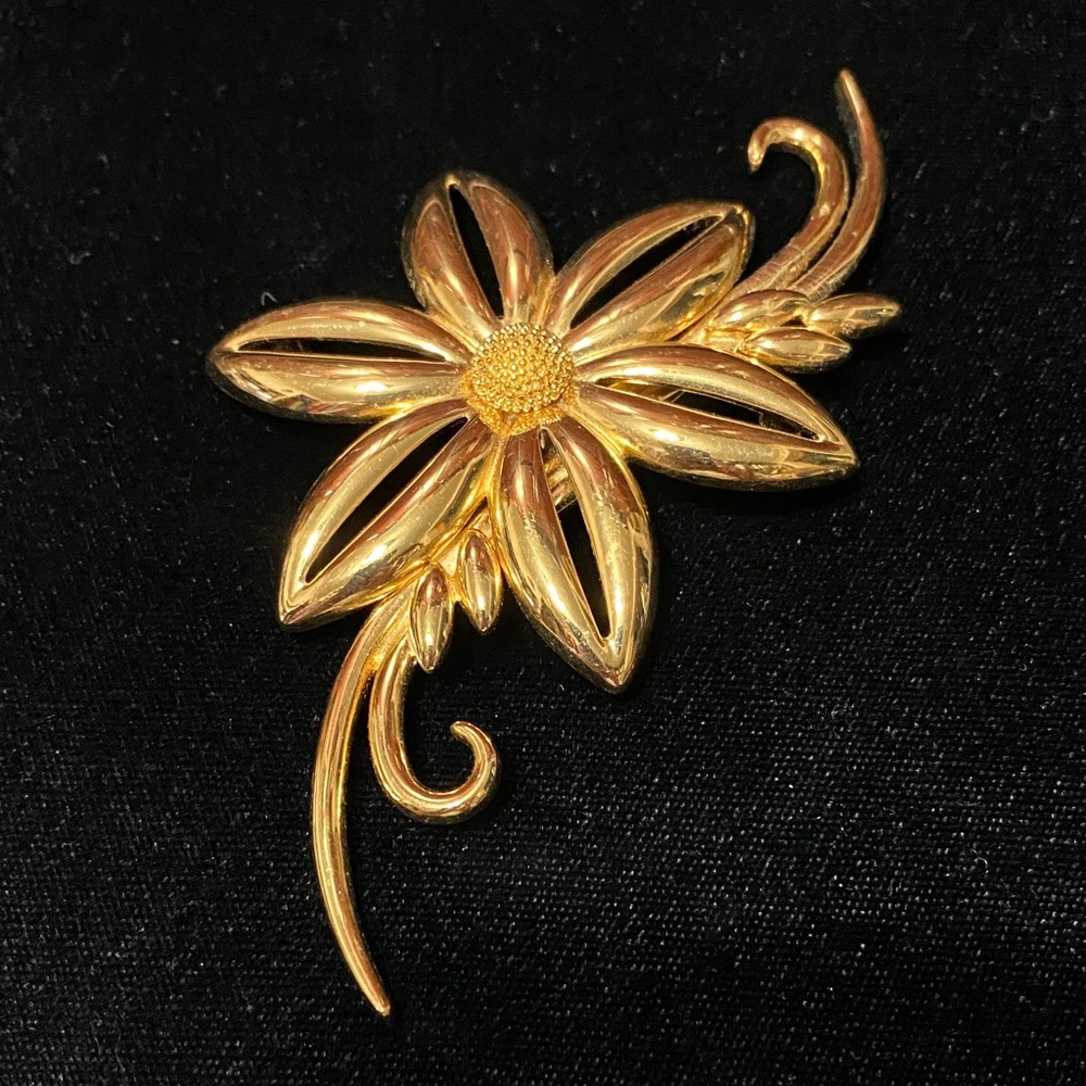 Monet Vintage Elegant Gold Floral Brooch